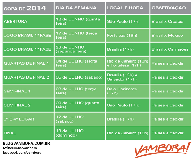 Calendário Copa 2014 verde