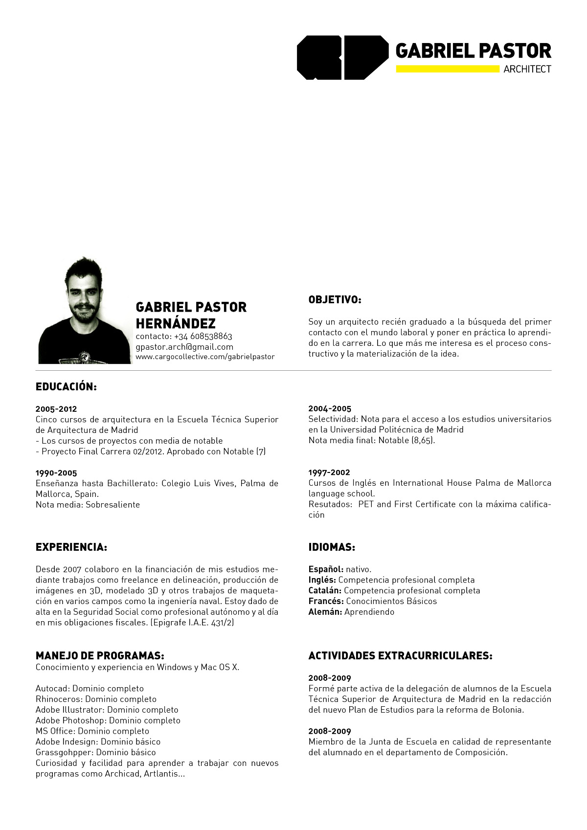 Curriculum Vitae em PDF Gabriel Pastor 