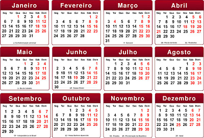 Calendário 2014 do Brasil vinho 
