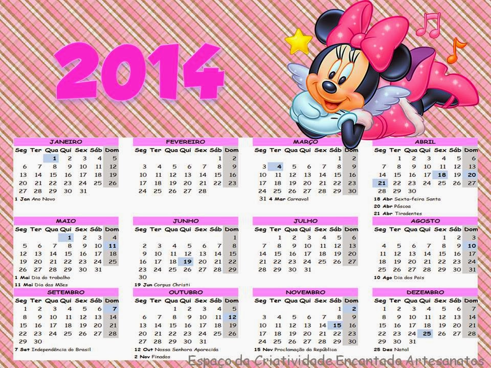 Calendário 2014 do Brasil Minnie