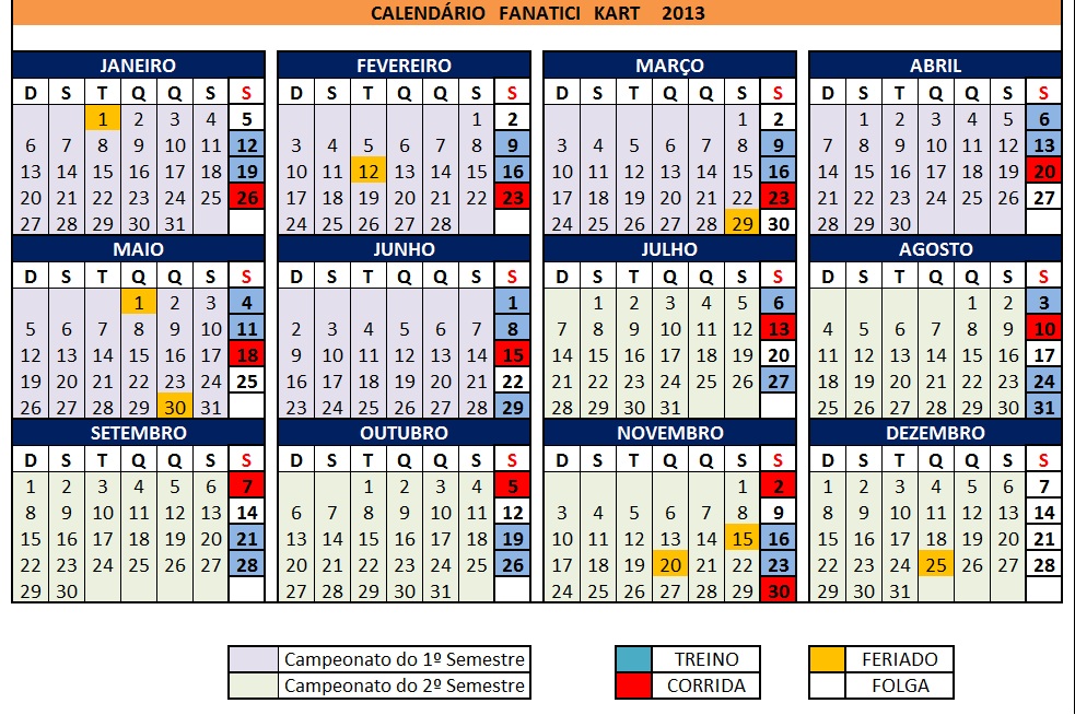 Calendário 2013 colorido 