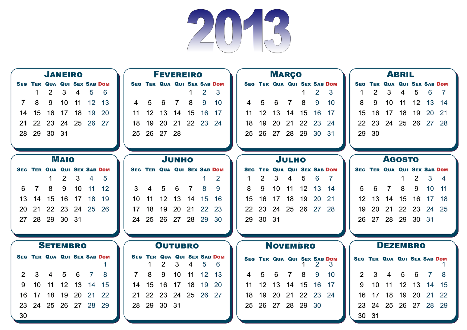 Calendário 2013 em PNG 