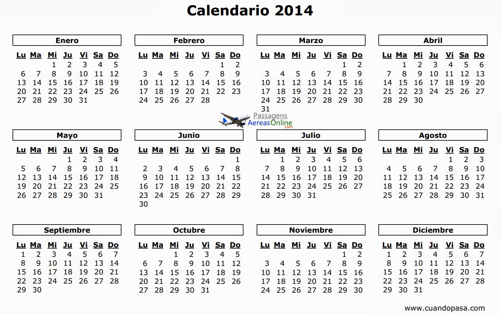 Calendário 2014 para imprimir Feriados nacionais