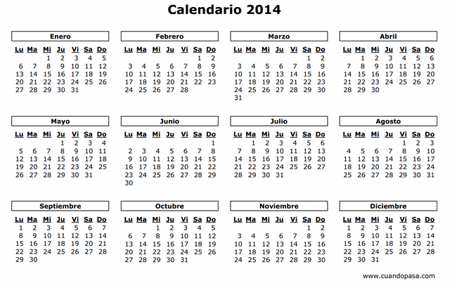 Calendário 2014 do Brasil Inglês