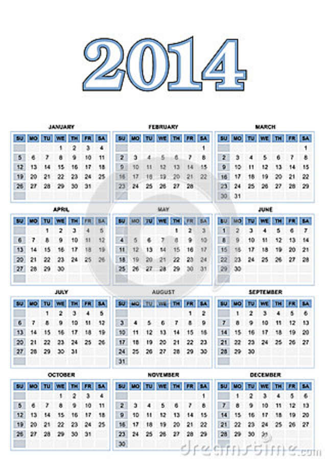 Calendário 2014 para imprimir Azul