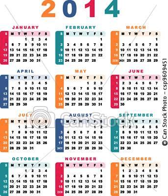 Calendário 2014 para imprimir Inglês