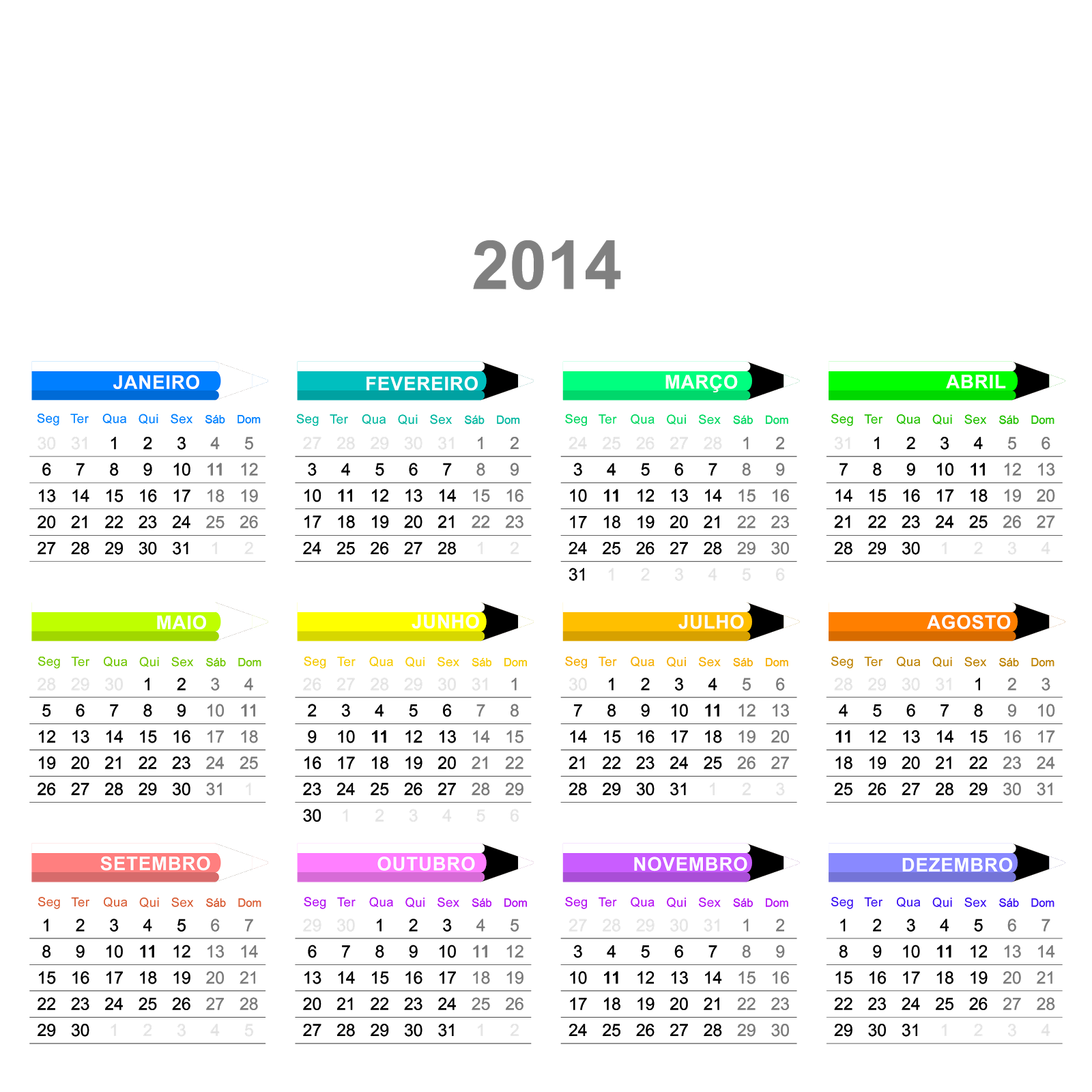 Calendário 2014 para imprimir lápis