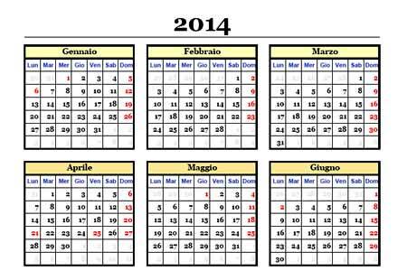 Calendário 2014 para imprimir Meio Ano