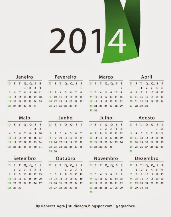 Calendário 2014 do Brasil verde
