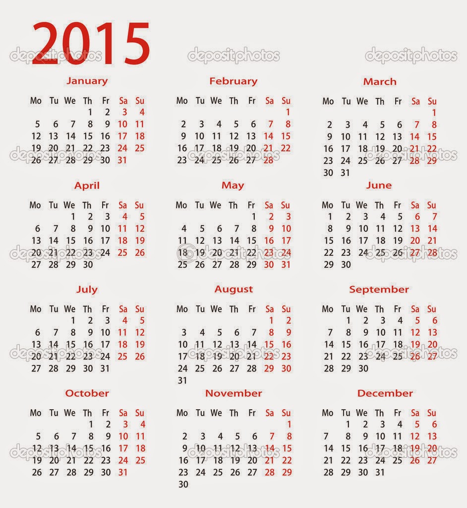 Calendário 2015 do Brasil detalhes vermelhos