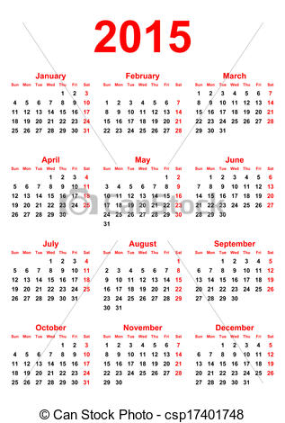 Calendário 2015 em inglês simples
