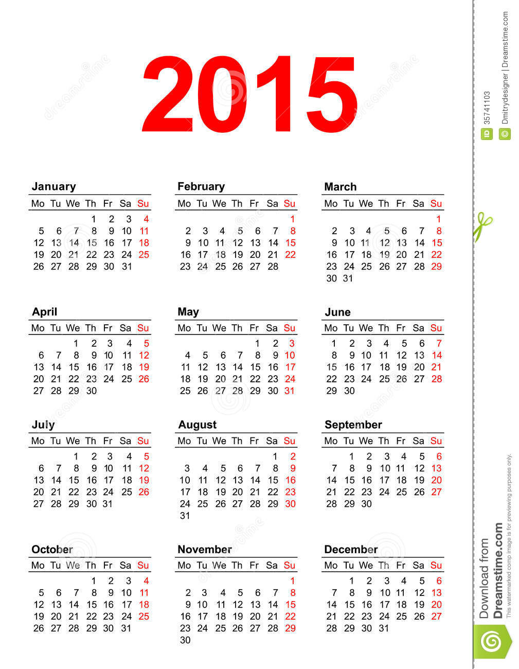 Calendário 2015 para imprimir