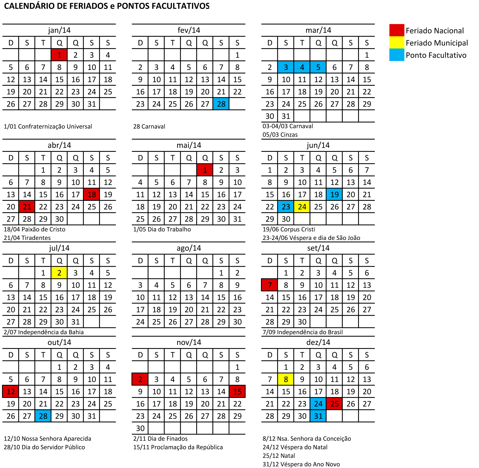 Calendário da Copa 2014