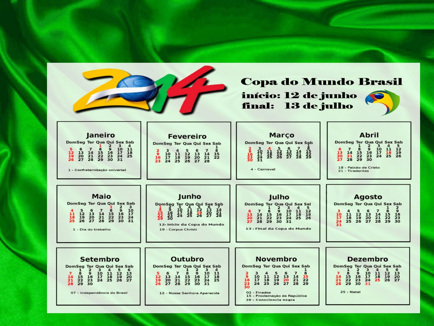 Calendário da Copa do mundo no Brasil