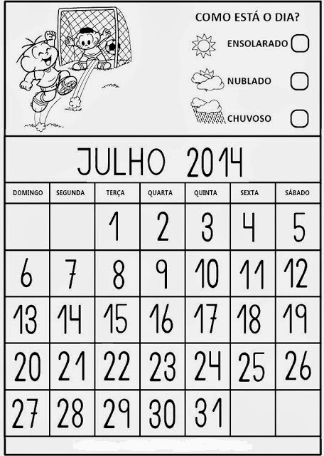 Calendário de Julho 2014 Cebolinha e Casção