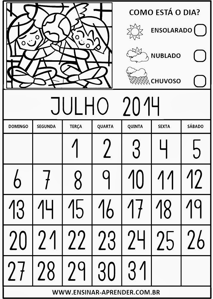 Calendário de Julho 2014 com Desenho