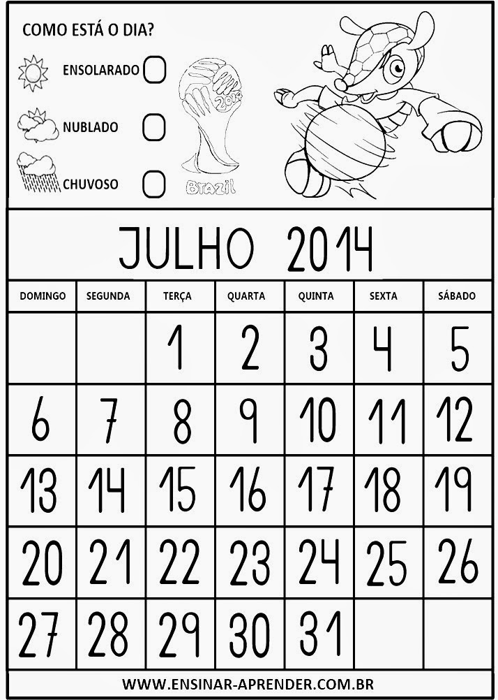 Calendário de Julho 2014 como está o dia