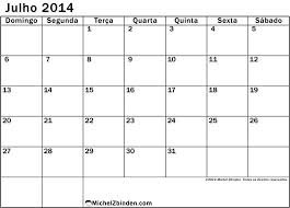 Calendário de Julho 2014 numeros Simples