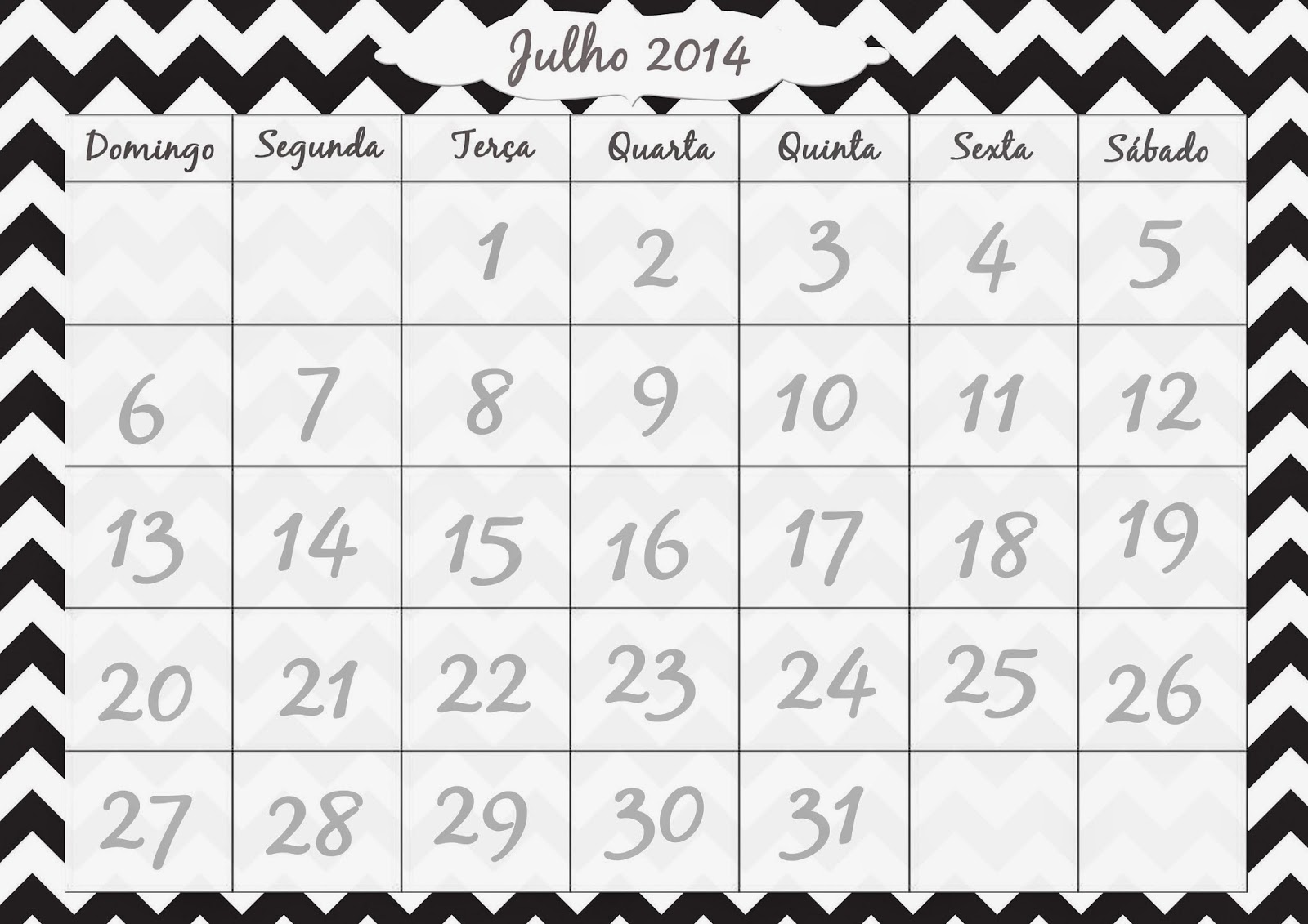 Calendário de Julho 2014 Zig zAg