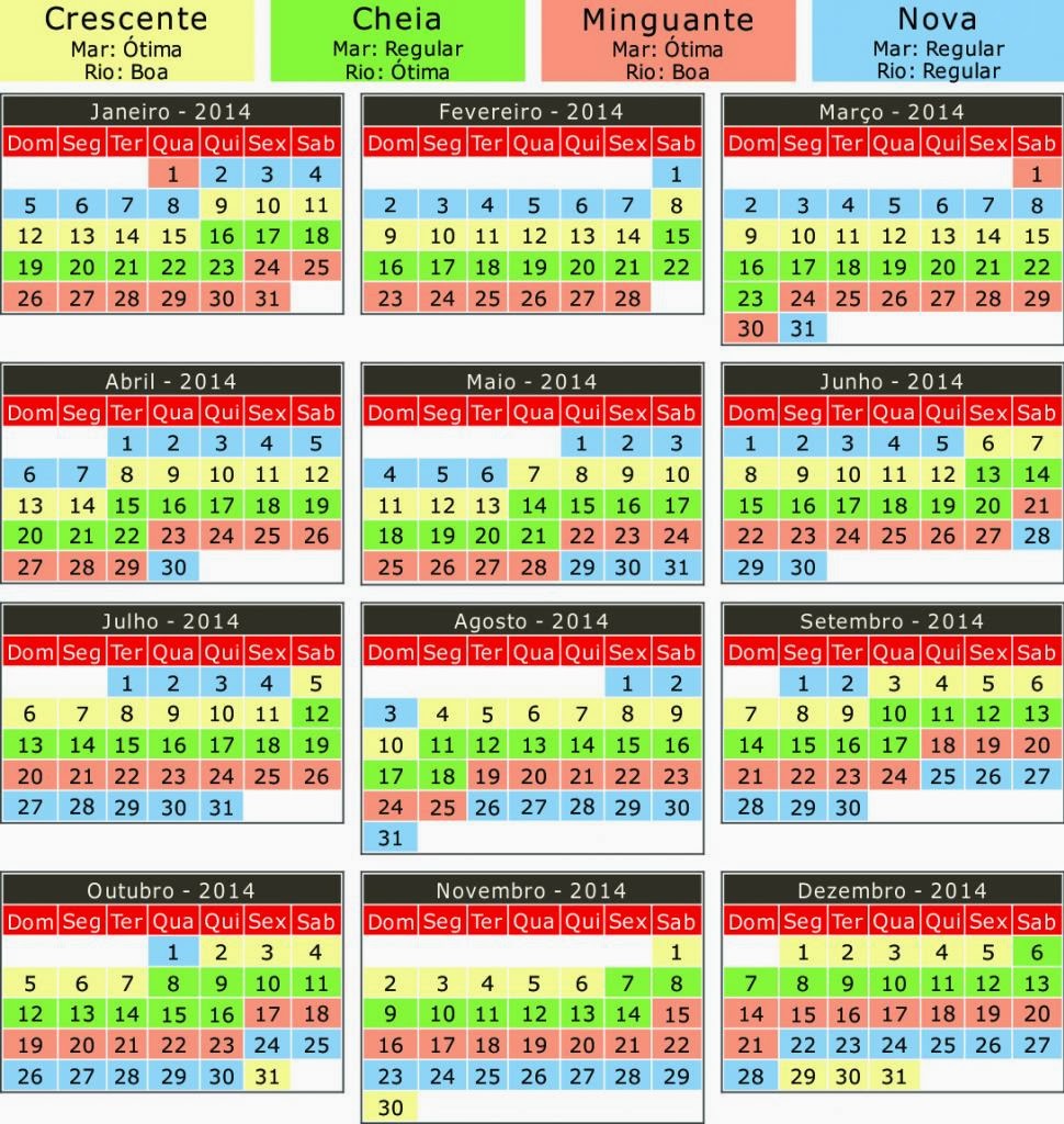 Calendário Lunar 2014 Colorido