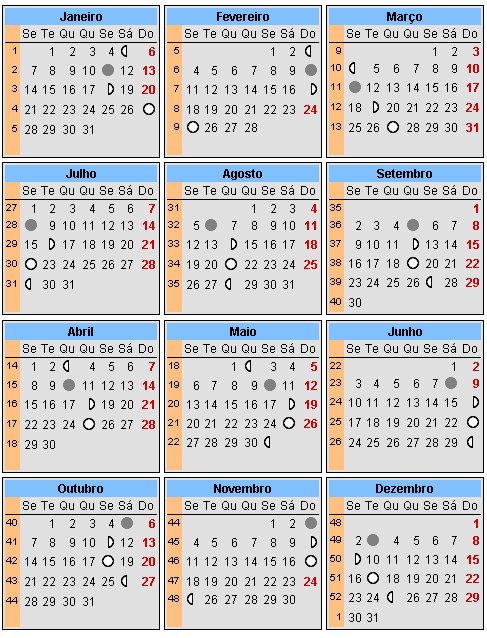 Calendário Lunar 2014 Laranja e azul