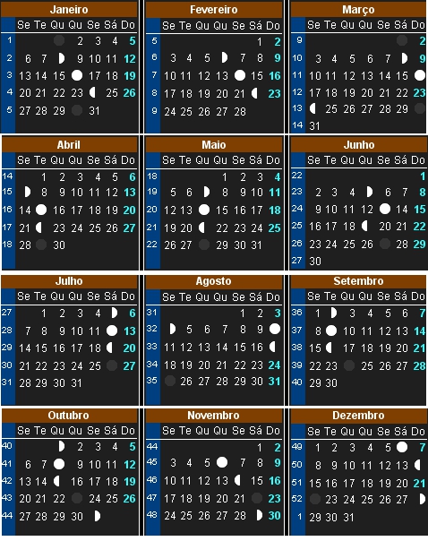 Calendário Lunar 2014 Preto