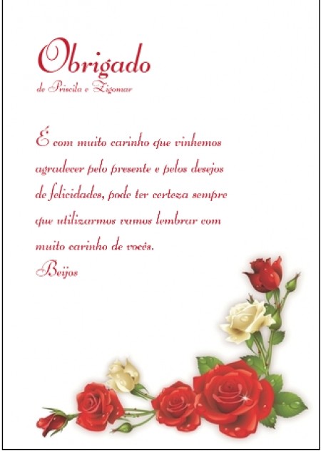Cartão de Agradecimento com rosas vermelhas