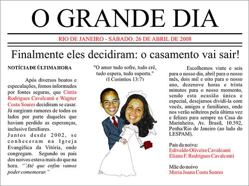Cartão de Casamento jornal com caricatura