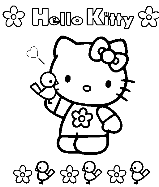 Como Imprimir desenhos Hello Kitty com flores