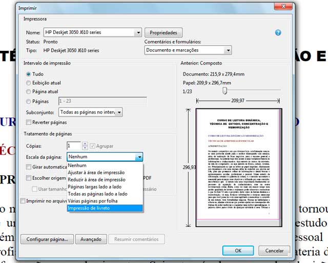 Como imprimir frente e verso PDF selecionar