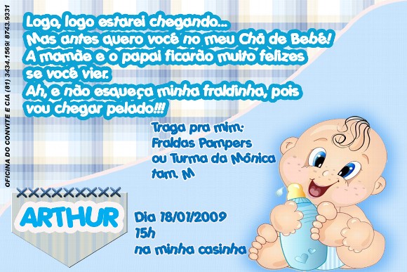 Convite Chá Fralda bebê com Mamadeira