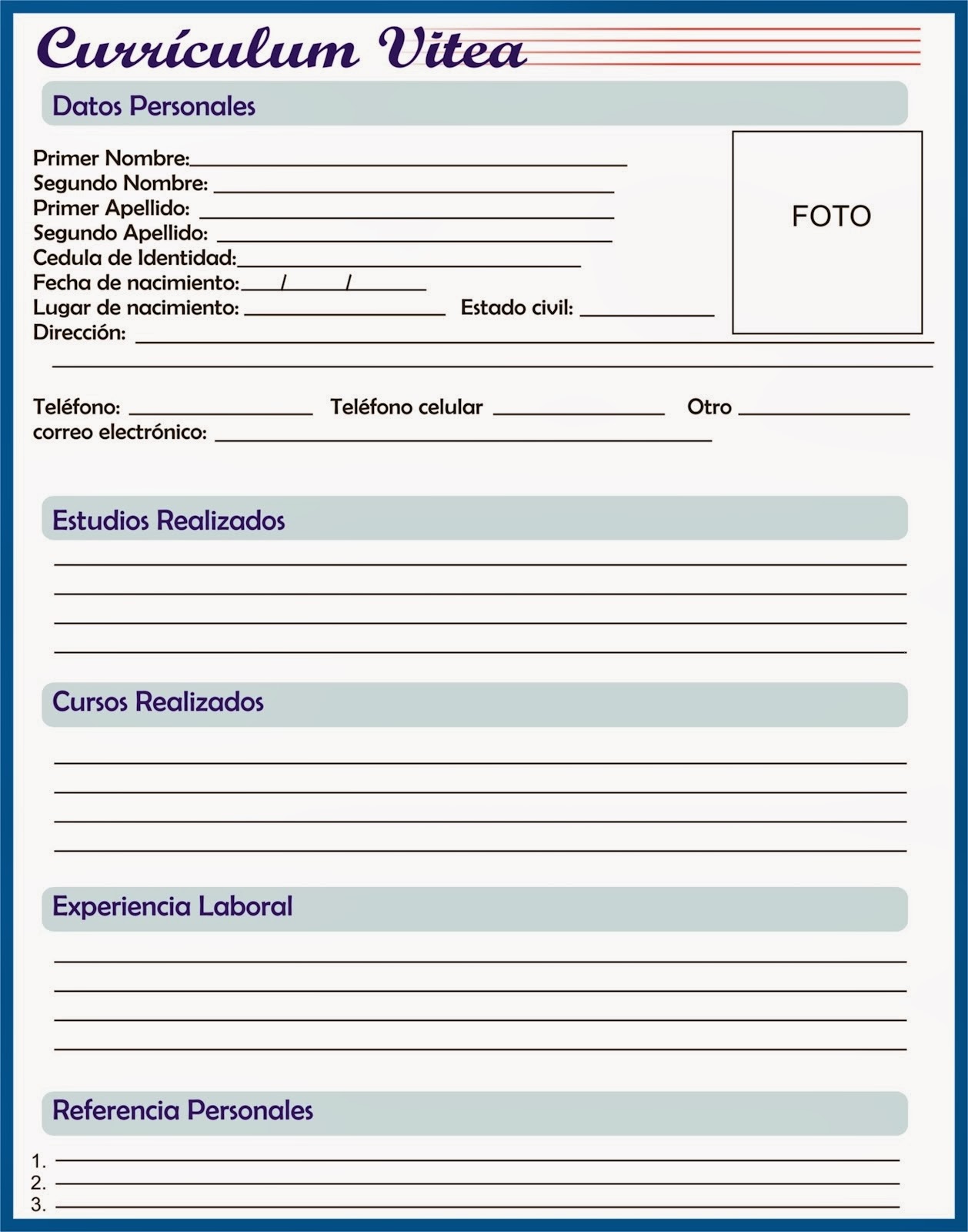 Modelo De Curriculum Vitae Para Completar E Imprimir Modelo De Curriculum Vitae 8187