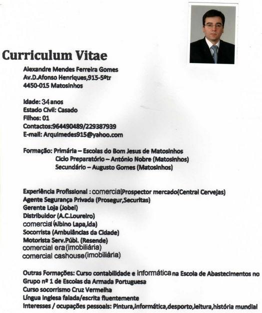 Curriculum Vitae simples pronto para preencher Alexandre Mendes Ferreira Gomes