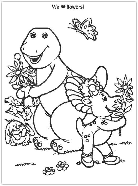 Desenho do Barney colhendo flores