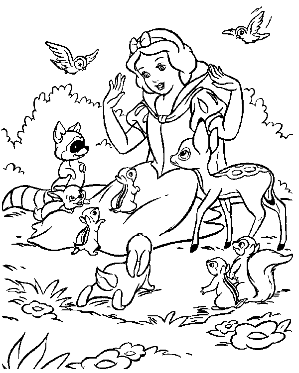 Desenhos para colorir Disney - Princesa com passarinhos 