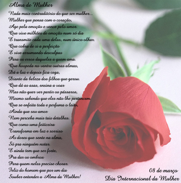 Dia Internacional da mulher 8 de março poema com rosa 
