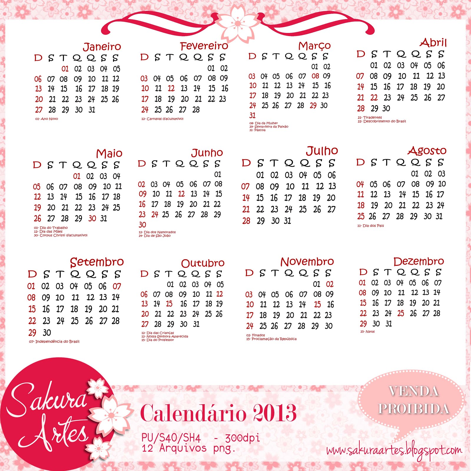 Download calendario 2013 gratis rosa