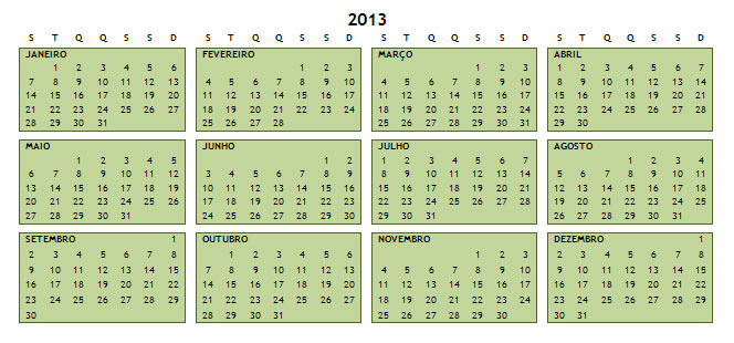 Download calendario 2013 gratis verde