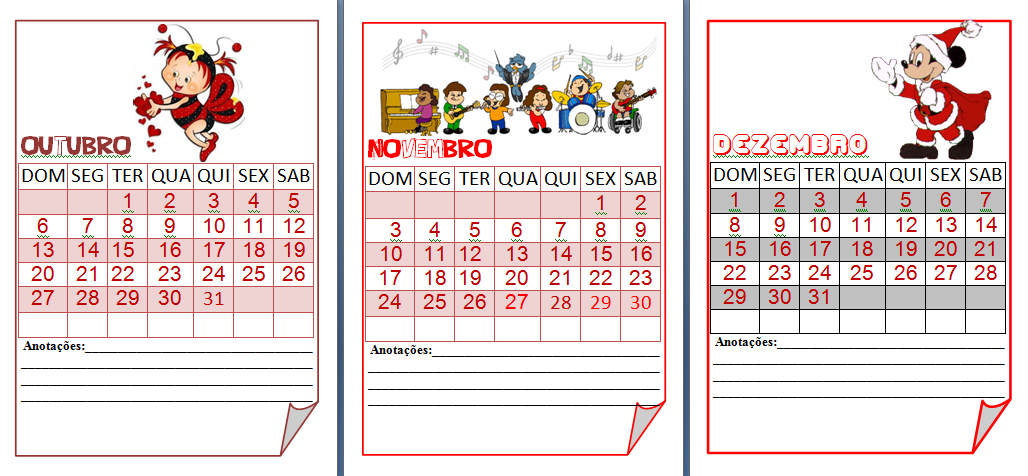 Donwloads Calendário 2013 PDF outubro novembro dezembro 