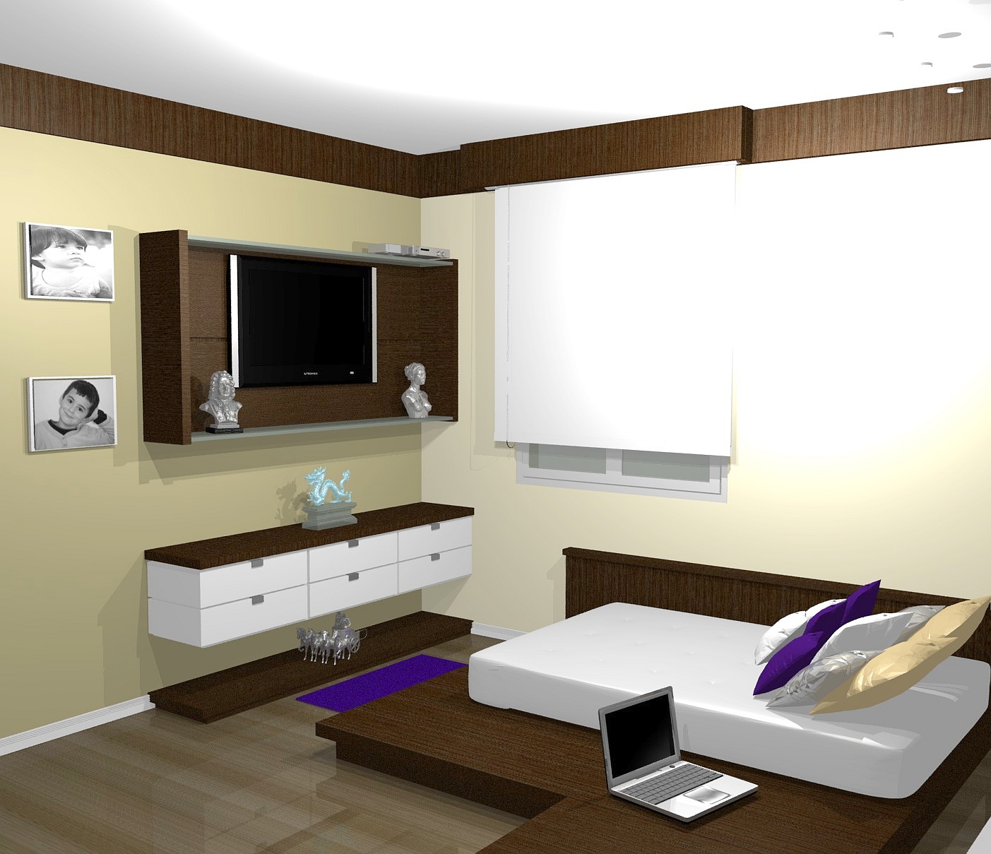 Fotos de móveis planejados para quarto de casal branco e marron