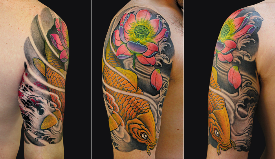 Imagens de tatuagem oriental carpa e Flores 