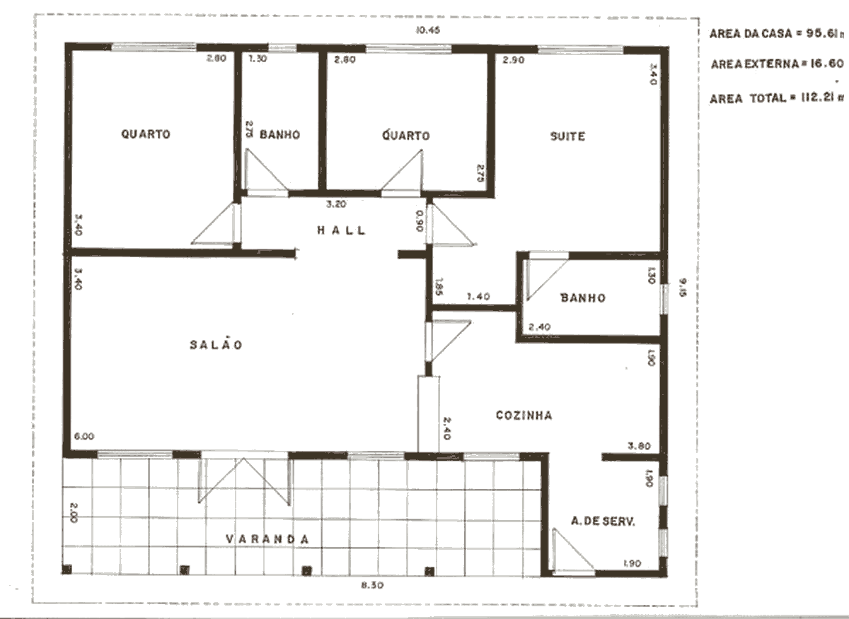 Planta de casa com 2 quartos e 1 suite modelo