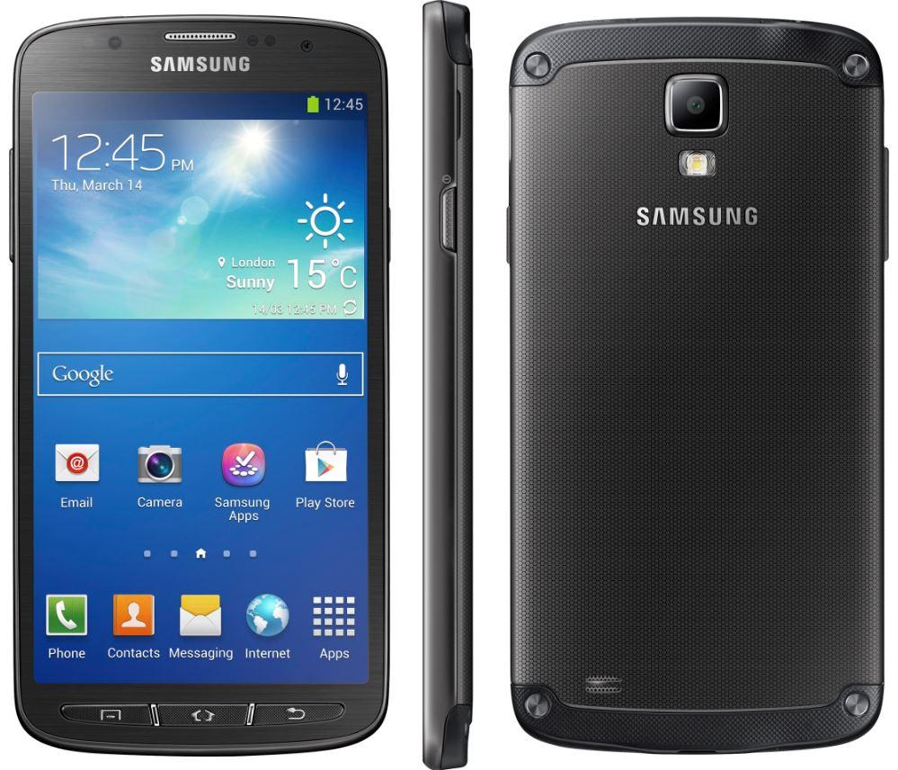 Samsung Galaxy S4 Active preto, frente, atrás e lateral do aparelho