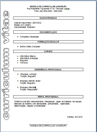 MODELOS DE CURRICULUM :: Avaré - Guia Avaré Guia Oficial da Cidade de Avaré